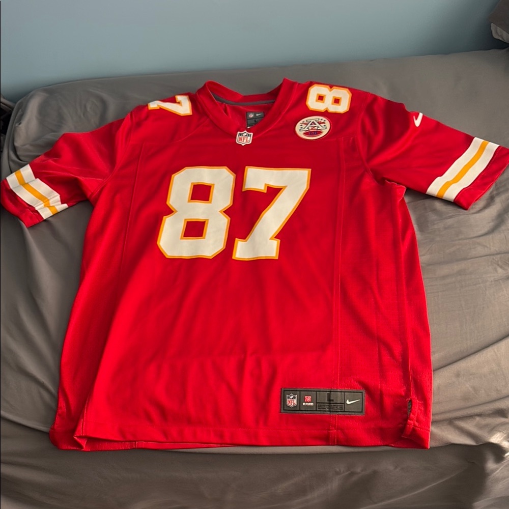 Official Travis Kelce Nike Red and Yellow Men's Jersey